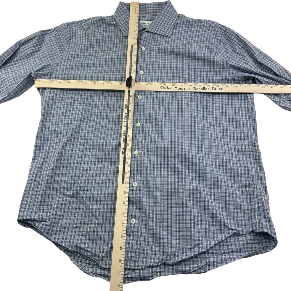Peter Millar Crown Blue White & Red Plaid Cotton Blend Button Up Mens Size XL - Picture 6 of 7